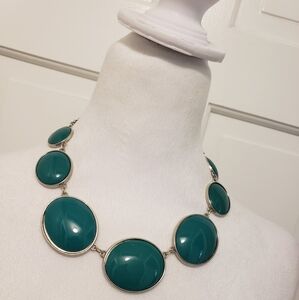 Charming Charlie Fashion Jewelry Silvertone & Green Disc Necklace
